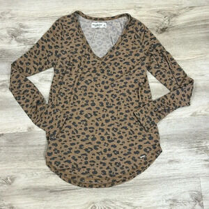 Abercrombie & Fitch Brown Leopard V-Neck Sweater